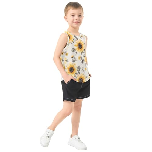 JUNZAN Aesthetic Sunflower Neutral Tank Tops for Children Sleeveless Toddler Vest Work Out Clothes for Workout Beach Swim 3T4