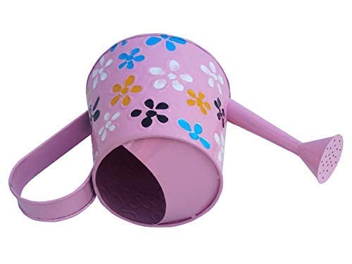 Image of S H Collection Watering Can 2.5 Litre Indoor Outdoor Home Gardening, Plants Watering can Metal Polka planters Round Metal for Plants & Flowers Decorative Garden Water Can with Handle (Pink Chitai)