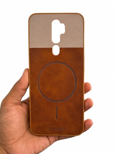 Image of Bintage Dual-Leather 2in1 Phone Case| Soft Touch Finish | Full Camera Protectection Back Cover Compatible for Oppo CPH1937 /Oppo A9 2020 - White & Nut Brown