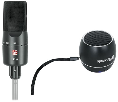 Audiosavings Bundle: Se Electronics X1 A Studio Recording Cardioid Condenser Microphone + Mic Clip Bundle with Free Rockville RPB2-BLACK Handheld Wireless Portable Bluetooth Speaker (2 Items)