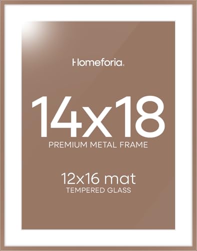 Image of Homeforia 14x18 Picture Frame Mocha, High End Metal 14x18 Poster Frames with Mat 12x16 Photo, 14 x 18 Mocha Frame Matted to 12 by 16 Print, 18by14 Thin Hanging Frames, Tempered Glass, Wall Kit, Set of 2