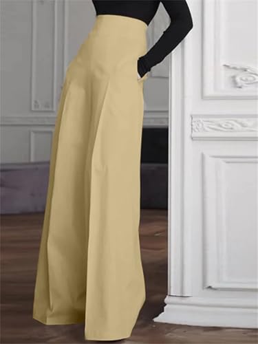 Women Elegant Office Trousers High Waist Wide Leg Pants Zipper Solid Pantalon Long Palazzo4