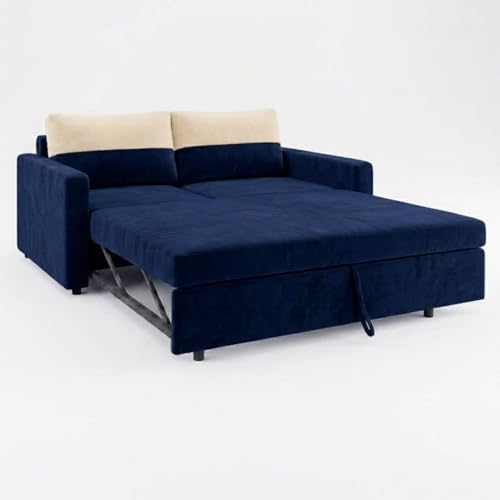Image of SOCOZI Enrique 2 Seater Sofa Cum Bed | Soft Velvet Suede Fabric | Modern Convertible Design | Plush Comfort Seating for Living Room (Dark Blue)