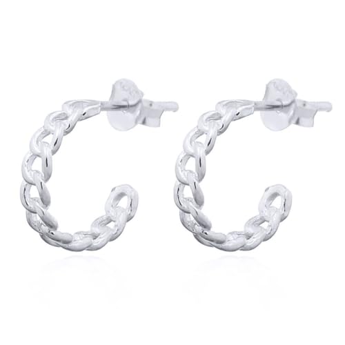 Image of Jewelco London Rhodium Silver Curb Chain Link 3/4 Hoop Stud Earrings