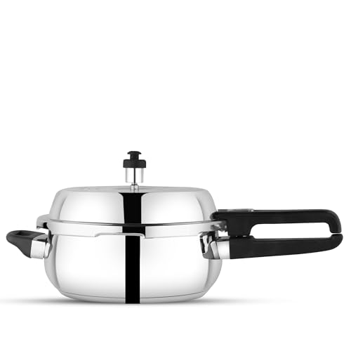Image of GARUDA NRI Stainless Steel Pressure Cooker with Glass Lid, Handi Shape, Sandwich Bottom, Induction Compatible (9 Litres)