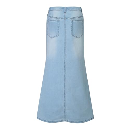 Women's Stretch Denim Maxi Skirt with Flare Hem, Trendy Long Skirt2