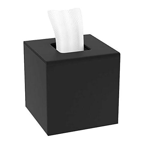 HIIMIEI Square Cosmetic Tissue Box, 14 × 14 × 14 cm Acrylic Tissue Box with Magnetic Cover for Dining Room, Bathroom, Bedroom, Car, Office, Matte Black Cover