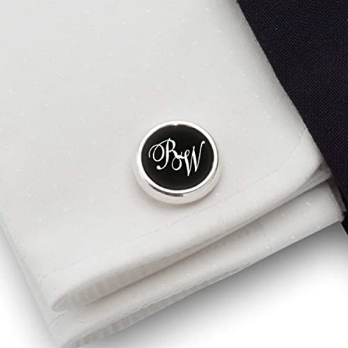 Initial Cufflinks Personalized Sterling Silver Cufflinks Mens Birthday Gift Gift For Men Black Onyx Gemstones 925 Silver, Gift Message, Box, Handmade #TOP1