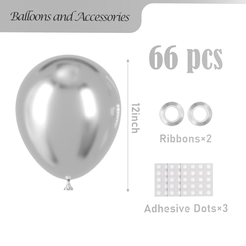 Image of Voircoloria Metallic Silver Balloons, 66pack 12inch Chrome Silver Latex Party Balloons for Graduation, Wedding, Birthday, New Year, Baby Shower, Anniversary, Holiday Party Decorations