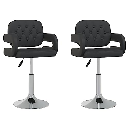 KGFHERENB Juego de 2 sillas de comedor giratorias, color negro, sillas de cocina ajustables con resorte de gas, modernas sillas tapizadas de piel sintética para salón y comedor, máx. 110 kg