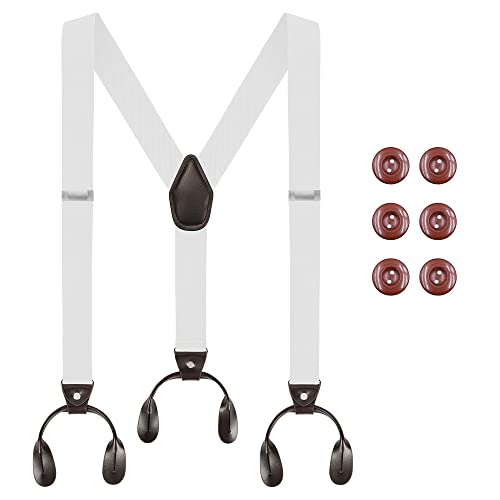 BLACKCUP Tirantes para hombre con 6 botones, ojales para hombre, forma de Y, 3,5 cm de ancho, ajustable, elástico retro para hombre, Blanco, Talla única Cover