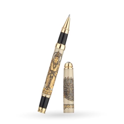 Image of Lord Murugan Etched Premium Metal Pen | Kartikeya, Skanda & Subramanya Divine Roller Ball Pen | Spiritual Hindu Gift for Men, Women, Teachers & Professionals