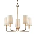 Homebelife Chandelier, Muted Gold with White Fabric Shade, Farmhouse Linear Island Lighting Fixture for Kitchen, Dining Room (5-Light Muted Gold with Fabric Shades)