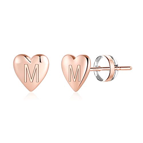 Heart Initial Stud Earrings for Girls - S925 Sterling Silver Post 14K Gold Plated Dainty Letter Earrings Hypoallergenic Little Initial Earrings for Women Girls Sensitive Girls Earrings - Main Image