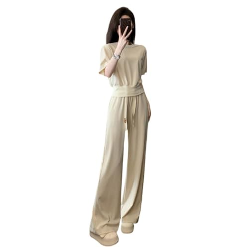 Conjunto de dos piezas de camiseta con retazos y pantalones palazzo holgados de algodón