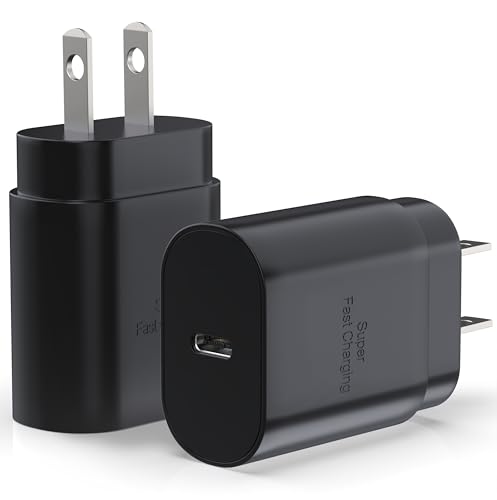 Galaxy S25 S24 USB C Charging Block 25W PD Super Fast Charger Type C Wall Plug Adapter Quick Charge for Samsung Galaxy S25/S24/S23/S22/S21/S20/Z Fold 3/4/5/Note20/iPhone 17/16/15/14/(Black 2Pack)