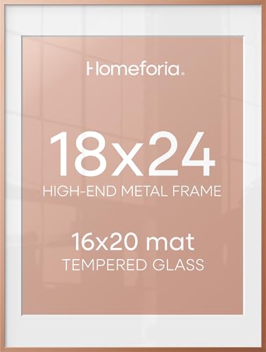 Image of Homeforia 18x24 Frame Rose Gold, High End Metal 18x24 Poster Frames with Mat 16x20 inch Photo, 18 x 24 Rose Gold Picture Frame Matted to 16 by 20 Print, 24x18 Frame, Tempered Glass, Wall Kit, Set of 2
