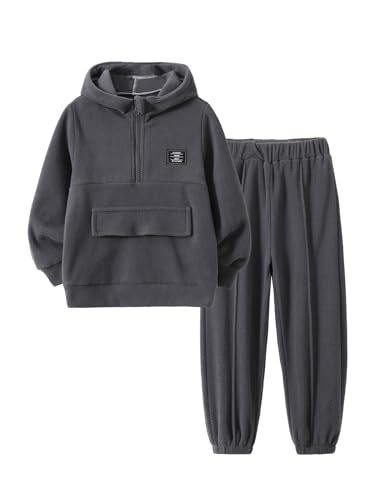 2 Pieces Boy's Half Zip Fleece Pullover Long Sleeve Hoodies and Jogger Pants Winter Outfit Set 3-12Y