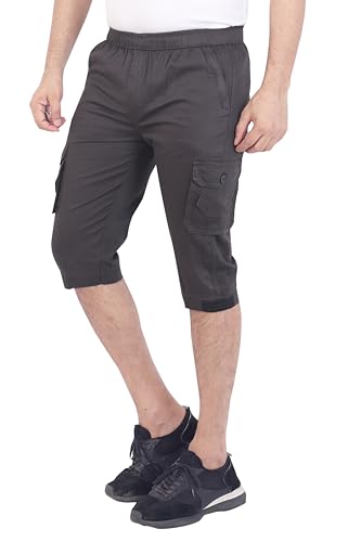 Image of Men Cotton Regular Fit Solid Knee Length Short | 2 Zipper Pocket | 4 Button Pockets | Versatile Half Pants for Everyday -
