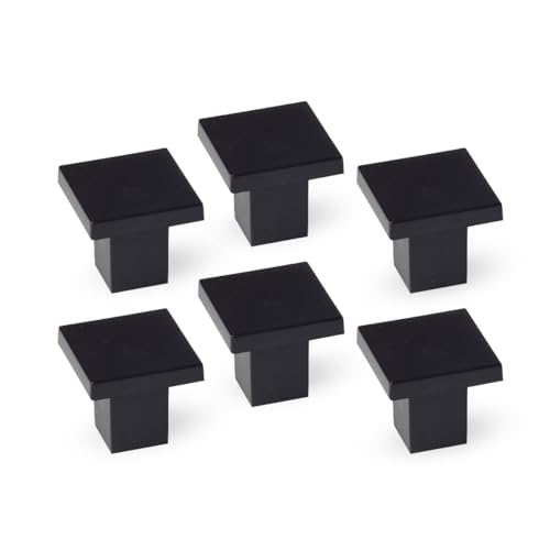 Pack 6 Pomos y Tiradores de Plástico ABS - Para Cocina, Cajones y Armarios - Cuadrados- Color Negro - Medidas: 9 X 19,5 mm - Incluye Tornillos - REI