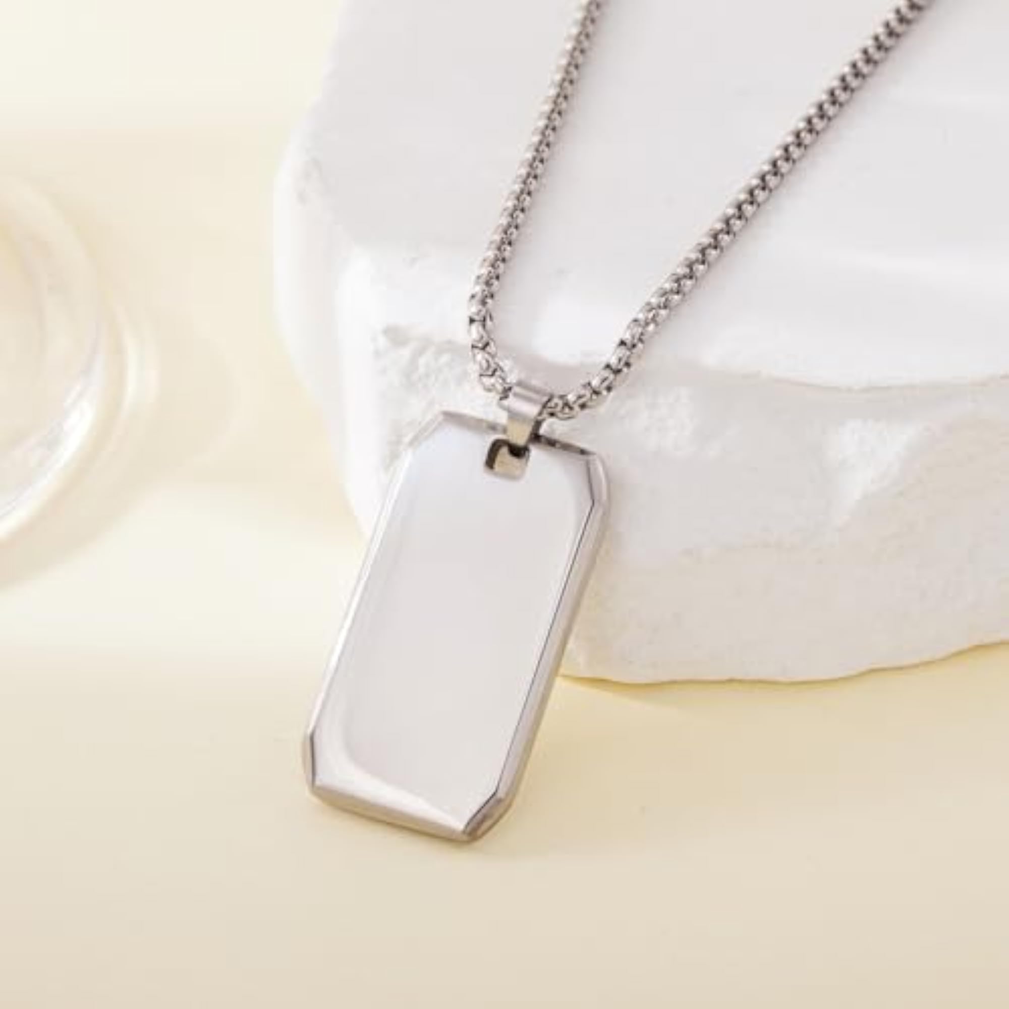 Men's Anti-Tarnish Silver Dog Tag Pendant Necklace