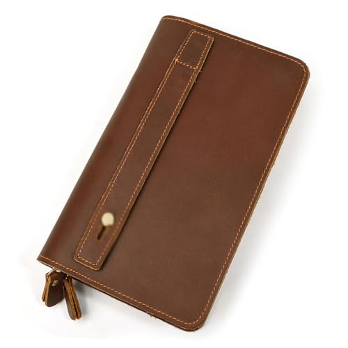 Retro Men's Handheld Wallet Mad Horse Skin Layer Zipper Wallet with Multiple Heading Layers of Genuine Leather