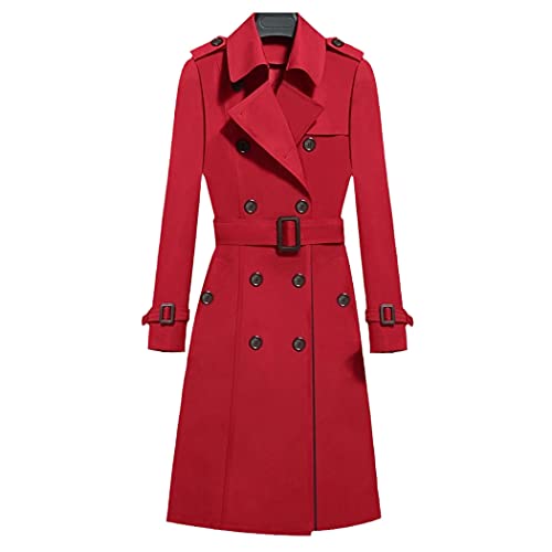 Trench long femme style vintage rouge M idéal pour le bureau et sorties décontractées
