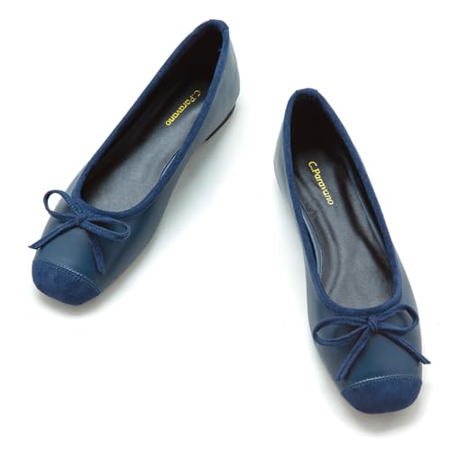 Image of C.Paravano Ballet Flats | Square Toe Shoes | Bow Slip Ons | Ballet Shoes for Women | Dressy Flats for Women