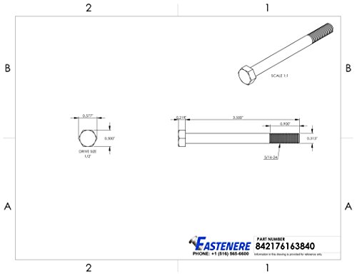 Image of 5 /16-24 x 3-1 /2 inch Hex Head Cap Screw Bolts, External Hex Drive, Stainless Steel 304, Partially Threaded, Stainless Steel, Quantity 10