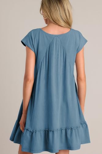 Image of APAFES Women's Summer Dress A Line V-Neck Ruffle Hem Sundress Flowy Swing Mini Dress with Pockets
