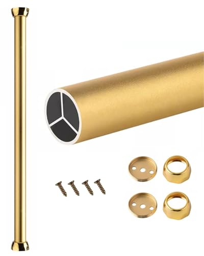 突っ張り棒 衣類を掛けるための丸いクローゼットロッド、 壁掛け式金属製衣類ラック バレットチューブバー(ネジ取り付け式)、 ワードローブハンガーオーガナイザー(Gold,60cm(23 5/8"))