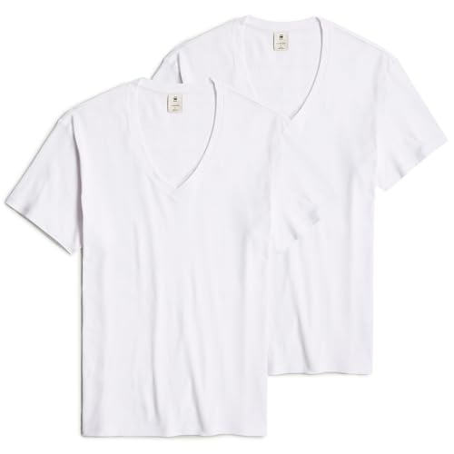 G-Star Men's Base V-Neck T-Shirt 2-Pack, White (white D25500-124-110), S