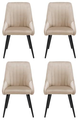 Image of Finch Fox Morris Velvet Dining Chair for Living Room, Bedroom, Home Office with Black Metal Legs in Cream Color (Set of 4)