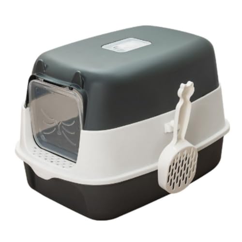 Pet Fun Enclosed Cat Litter Box with Hooded Design - Removable Bedpan, Easy Clean, Odor Control, Spacious-Multicolor