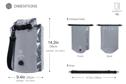 Washbag Portable Washing Machine - 15L Fully Waterproof Dry Bag - Lightweight Compact Nylon Washing Machine - Portable Manual Clothes Washer Laundry Bag (Gray)