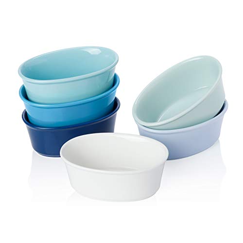Sweese 506.003 Porcelain Ramekins 6 Ounce Souffle Dishes, Oval Ramekins for Baking, Set of 6, Cool Assorted Color