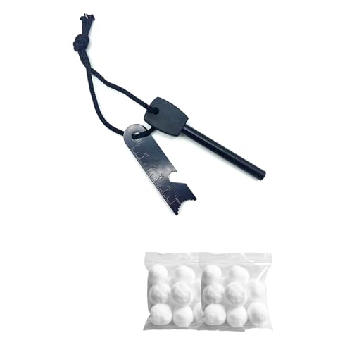 Vipuikos 2 Stück Feuerstahl Outdoor | 6-in-1 Wasserdichter Feuerstein Survival | Magnesium Feuerstarter mit Wattebällchen, Zündseilen, Überlebenspfeife | Ferro-Zünder für Camping, Wandern, Bushcraft