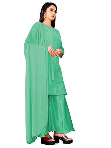 Image of Women Georgette Unstitched Salwar Suit Dress Material, Lucknow Chikankari Work