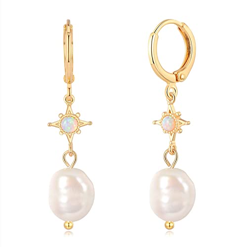 XYJZXY Pearl Earrings for Women 18K Gold Pearl Drop Earrings Dangle Small Huggie Hoop Earrings Bridesmaid Earrings Wedding Jewelry