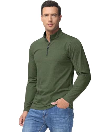 Boladeci Mens Fleece Pullover Quarter Zip Thermal Long Sleeve Golf Shirts For Men Winter Athletic Sweater 3/4 1/2 Half 1/4 Zip Sweatshirts Army Green thumb #1