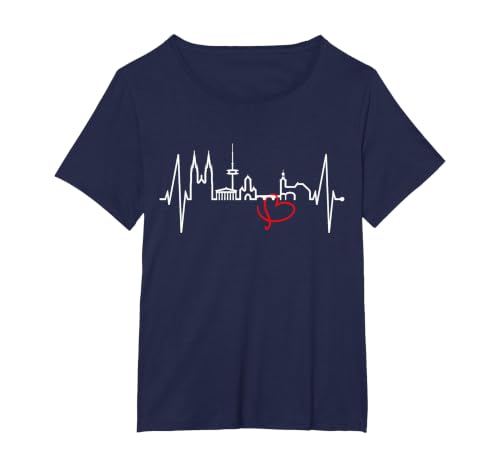 Regensburg Skyline Heartbeat German Heart I Love Regensburg T-Shirt, Women's Plus, Navy Blue, 6X