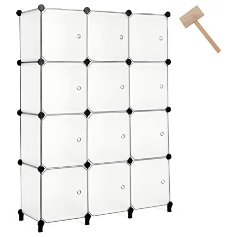 AWTATOS 12 Cube Storage Organizer with Doors, DIY Plastic Closet Storage Shelf, Modular Storage Bookshelf, Stackable Storage Shelving Rack for Bedroom, Home, Living Room, Translucent ULPZ011 Cover