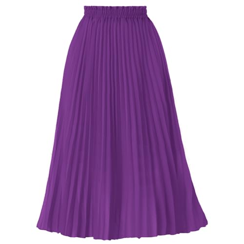 Image of GOOBGS Women's Pleated A-Line High Waist Flowy Midi Skirt