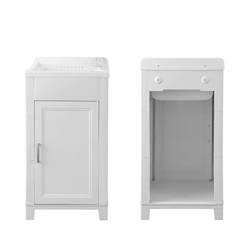Avilia Lavadero para Lavado a Mano – Lavabo de Puerta única, con Kit de sifones, para Uso Interior y Exterior, de Resina, 45 x 50 x 85 cm, Blanco
