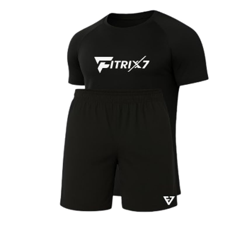 fitrix7 Women's Gym Wear Set, Sports T-Shirt and Shorts Combo, Quick Dry Athletic Fit, Black-picture-16