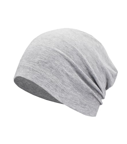 SRLLBBY Lightweight Cotton Beanie, Breathable Thin Sleep Hats, Skull Caps for Running Cycling Hiking Fishing (Light Grey