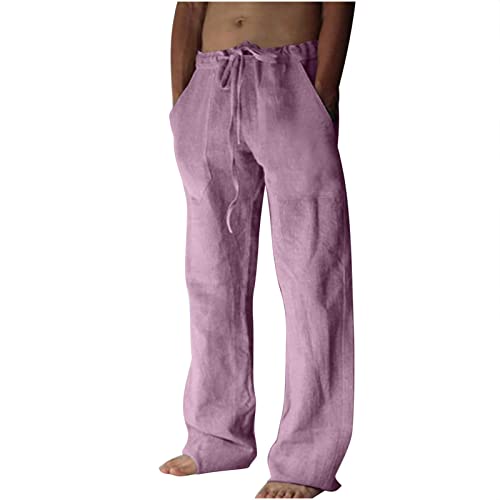 Pantalones Hombre Algodón y Lino Casual Pants Verano Otoño Moda Deportivos Jogging Pantalon Largo cómodo Suelto Anchos Running Cordón Basic Ropa de Hombre Transpirable Ligero 2025