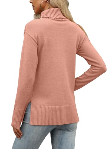 Glanzition Sweaters for Women Turtleneck Side Split Oversized Pullover Tops4