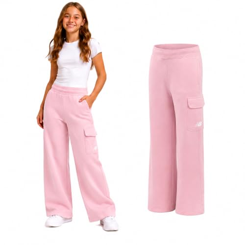 Image of New Balance Girls Sweatpants - Soft Fleece Cargo Wide Leg Sweatpants Cargo Jogger Pants for Girls with Pockets (7-16)