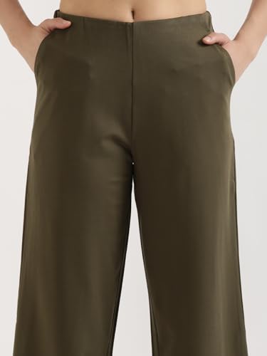 Image of SAADAA Palazzo Pants for Women Half-Elasticated Waistband | Palazzo for Women in Airy Linen Fabric | Regular Fit Mid Rise Waist & Deep Pockets | Versatile Formal & Casual Wear |